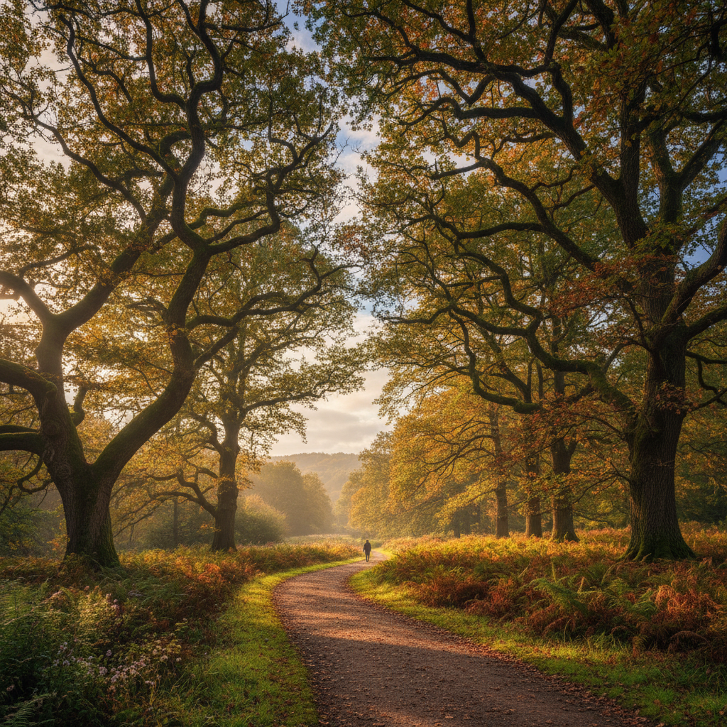 A tree-lined path through the Dominion Arboretum in Ottawa with dappled sunlight