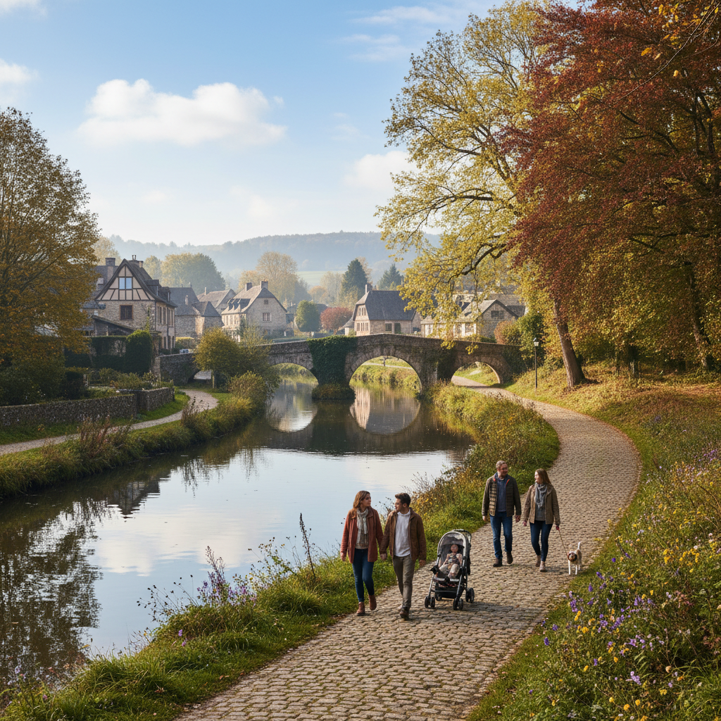 People walking and cycling along the Rideau Canal pathway on a fall afternoon