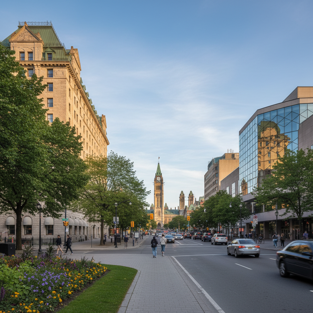 Elgin Street on a summer evening with restaurant patios and pedestrians