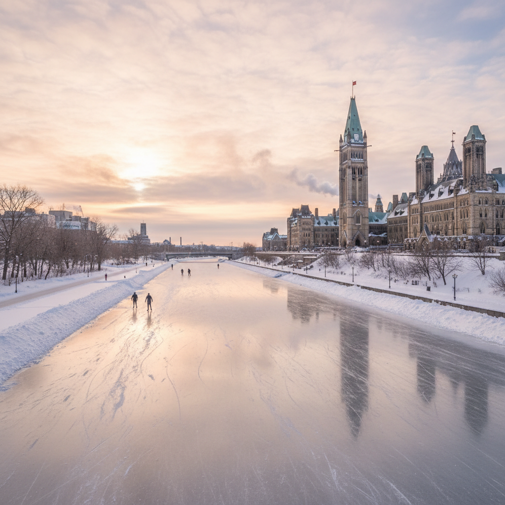 Rideau Canal skateway on a crisp winter morning in Ottawa