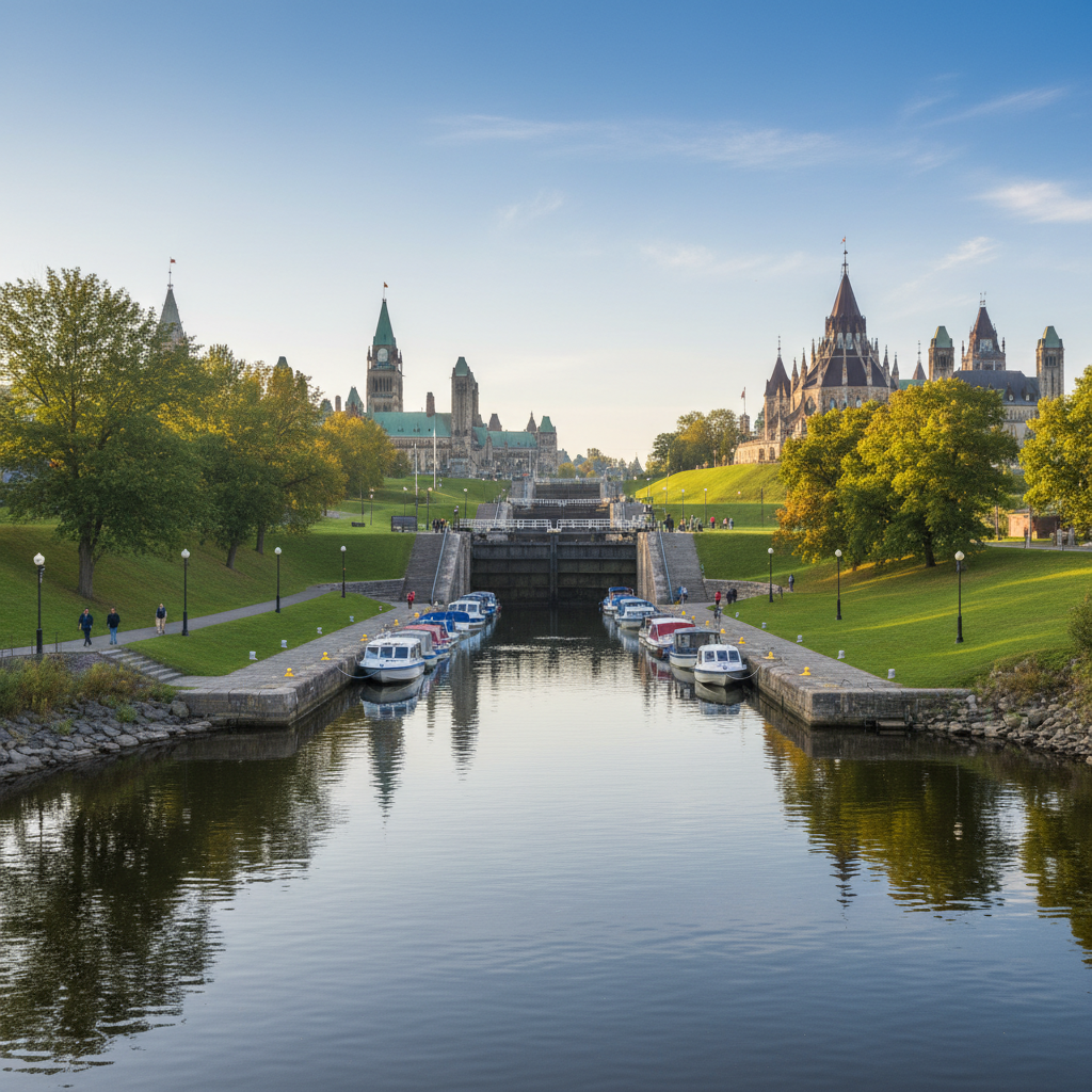 The Rideau Canal locks descending toward the Ottawa River near Parliament Hill