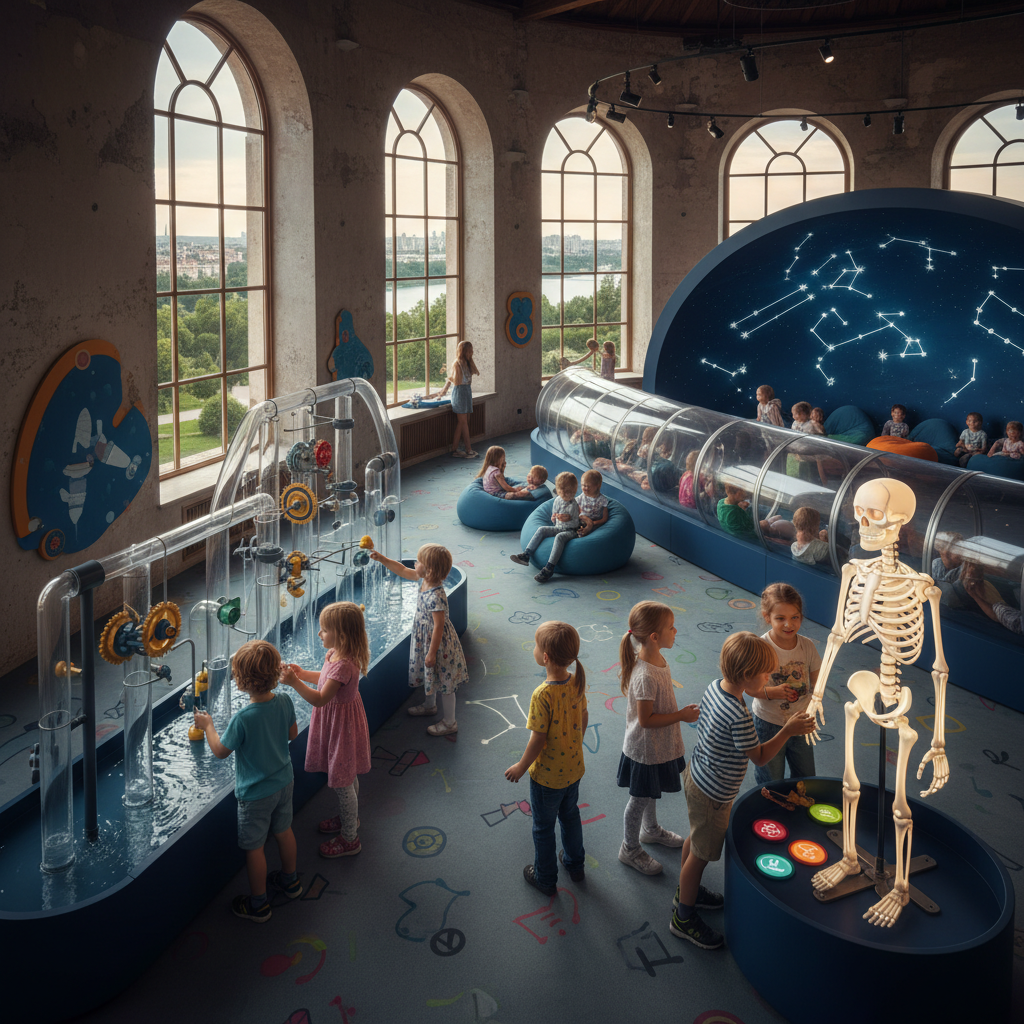 Children interacting with a hands-on science exhibit at the Canada Science and Technology Museum